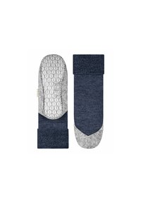 Granatowe skarpetki z fakturowanym szarym piętem i palcem, z diamentowym wzorem na podeszwie. Zagięcia na górze zapewniają dopasowane ułożenie.