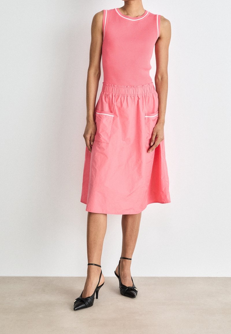 knee length dresses for ladies EBLISE COLLARED BELTED MIDI DRESS  coradomoda