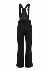 Pantalon de ski noir avec bretelles ajustables, taille cintrée et jambes évasées. Fabriqué en matériau imperméable avec ourlets renforcés.