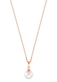 Rose gold kjede med en glatt, rund hvit perleanheng med en polert finish og en enkel lås.
