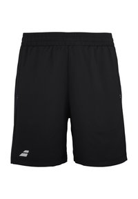 Pantalones cortos deportivos negros hechos de un tejido ligero. Presenta una cintura elástica, costuras planas y un pequeño logotipo reflectante en el lado izquierdo.