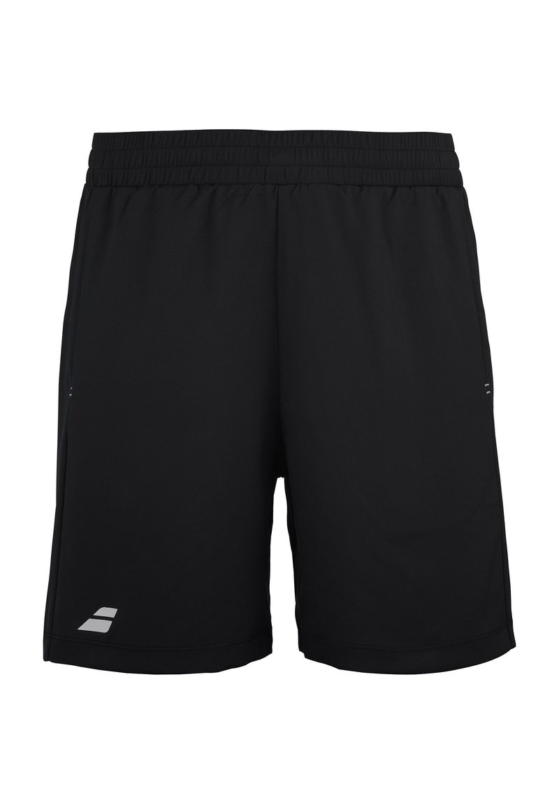 Pantalones cortos deportivos negros hechos de un tejido ligero. Presenta una cintura elástica, costuras planas y un pequeño logotipo reflectante en el lado izquierdo.