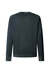 Tumeroheline pika varrukaga pusa, kootud tekstuuriga, ümar kaelus, soonikkoes varrukaotsad ja vöökoht, lihtsa disainiga, ilma nähtavate logode või mustriteta.