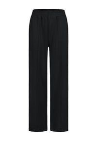 Schwarze Hose mit elastischem Bund, lockere Passform, gerade Beine und minimalen Nähten für ein elegantes Design. Weicher, leichter Stoff.