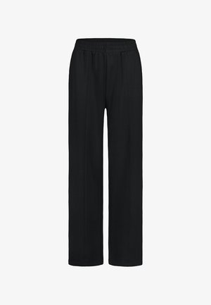 Schwarze Hose mit elastischem Bund, lockere Passform, gerade Beine und minimalen Nähten für ein elegantes Design. Weicher, leichter Stoff.