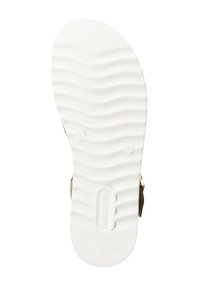 Remonte sandal sole featuring textured white rubber with a wavy pattern, and lightweight construction. Accented with a brown upper.