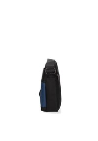 Borsa a tracolla nera con accentuazione blu, realizzata in materiale resistente. Dotata di una tracolla e scomparti con zip. Forma rettangolare.