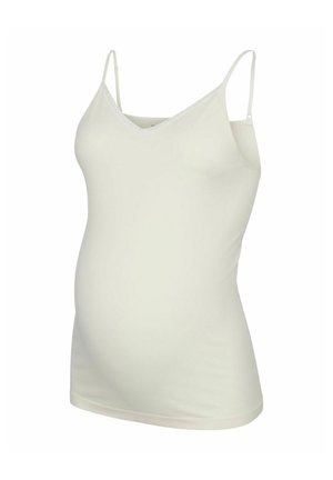 Græsklædefarvet graviditets-camisole med tynde justerbare stropper og v-hals, designet til at passe en gravid mave.