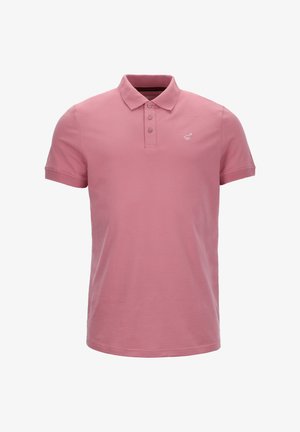 Rosa Baumwoll-Poloshirt mit Kragen, zwei Knöpfen und kurzen Ärmeln. Mit dezentem Logo auf der linken Brustseite.