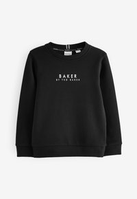 Črna sweatshirt iz mehkega materiala, z okroglim izrezom, dolgimi rokavi ter belim tiskanim napisom "BAKER BY TED BAKER" na sprednji strani.