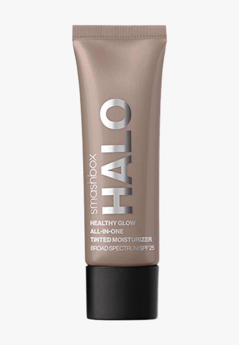 Smashbox Halo Healthy Glow getönte Feuchtigkeitscreme Tube mit Breitbandschutz SPF 25 in beiger Verpackung und schwarzem Deckel.