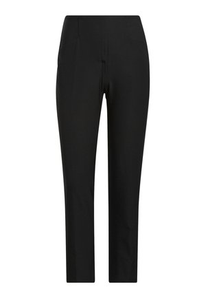 Pantalon noir ajusté, avec une texture lisse, deux poches latérales et un design à jambes droites. Pas de fermetures visibles.