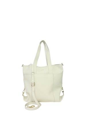 Borsa tote in pelle bianca con doppie spalline e tracolla regolabile con dettagli in oro.