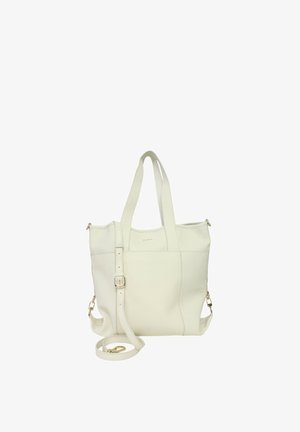 Borsa tote in pelle bianca con doppie spalline e tracolla regolabile con dettagli in oro.