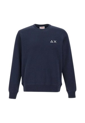 Felpa blu navy con maniche lunghe, con polsini e orlo a costine, dotata di piccolo triangolo bianco e logo X sul lato sinistro del petto.