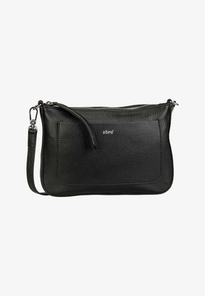 Schwarze Leder-Umhängetasche mit strukturierter Oberfläche, verfügt über eine Vordertasche und einen abnehmbaren Riemen. Reißverschluss oben.