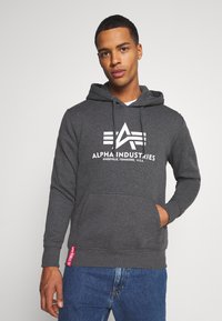 Alpha Industries HOODY - Felpa con cappuccio - charcoal heather/white