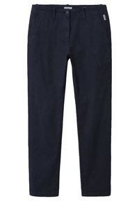 Námorníkové modré chinos s hladkou texturou, s knoflíkovým zapínáním, předními kapsami a upraveným střihem pro klasický look.