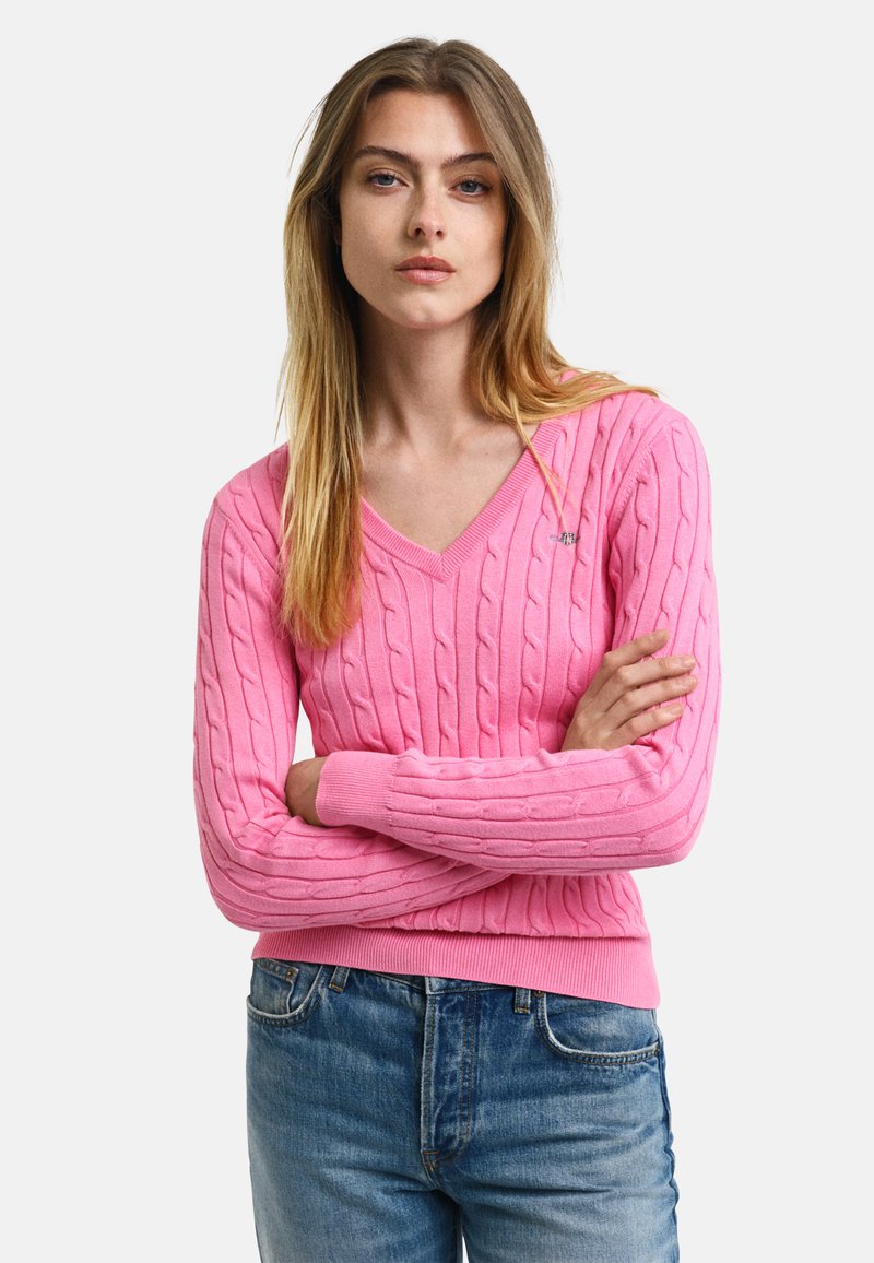 GANT STRETCH CABLE V-NECK - Strickpullover - candy pink