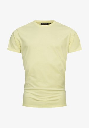 T-shirt giallo chiaro a maniche corte realizzato in morbido cotone. Presenta un colletto rotondo e un piccolo logo sulla parte sinistra del petto.