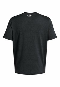 Must have musternärvusega lühikeste varrukatega must T-särk, ümar kaelus ja seljal Under Armouri logo. Sile kangas.