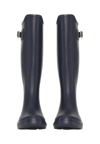 Námořnické gumové holínky se hladkým povrchem, s délkou po kolena a se zlatými detaily na straně pro nastavitelné uchycení.