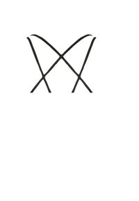Zwart geometrisch ontwerp met elkaar snijdende lijnen die een 'X'-vorm vormen op een witte achtergrond. Minimalistische en moderne esthetiek.