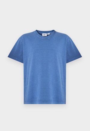 Blue cotton t-shirt with a crew neck, short sleeves, and a relaxed fit. Features a smooth texture and minimal seams.