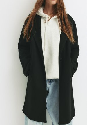 PULL&BEAR FELT TEXTURE WITH BUTTON - Palton clasic - black