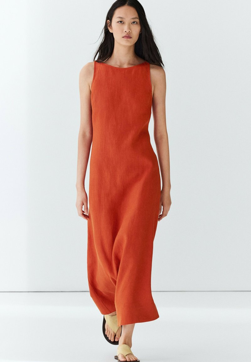 massimo dutti linen halter dress Massimo Dutti 100% LINEN HALTER DRESS - Maxi dress - orange