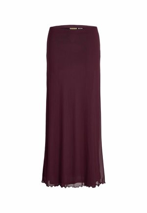 Gonna maxi bordeaux in tessuto leggero e fluido. Presenta una vestibilità dritta con orlo a scallop e una vita liscia.