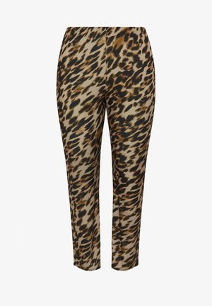 Leopardprint tapered pants in beige, bruin en zwart. Zachte, rekbare stof met een gladde textuur. Middenhoogte taille, enkellange snit.