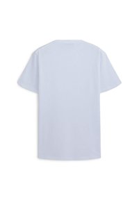 T-shirt in cotone azzurro chiaro con maniche corte, scollatura a girocollo e una texture liscia. Nessun motivo o decorazione visibile.