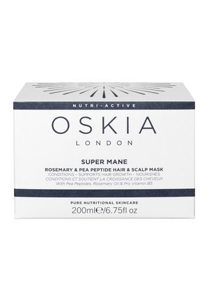 Masque pour cheveux et cuir chevelu Super Mane de OSKIA London avec romarin, peptides de pois et provitamine B5, traitement conditionnant et nourrissant de 200 ml.