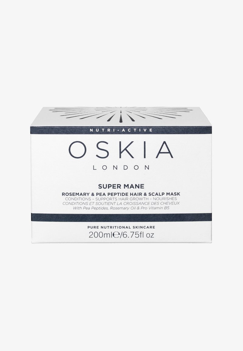 Masque pour cheveux et cuir chevelu Super Mane de OSKIA London avec romarin, peptides de pois et provitamine B5, traitement conditionnant et nourrissant de 200 ml.