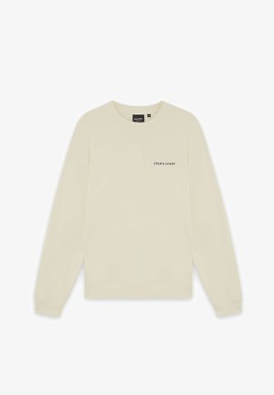 Crème-kleurige sweatshirt van zachte stof. Heeft lange mouwen, ribgebreide boorden en een klein logo op de linkerborst. Eenvoudig, minimalistisch ontwerp.