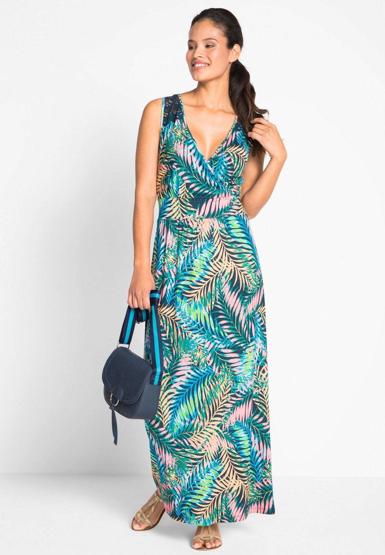 bonprix Vestito lungo - blau/multicolore - Zalando