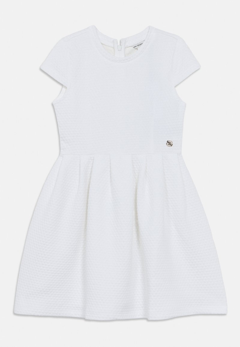 Λευκό φόρεμα με κοντά μανίκια και υφή υφάσματος, με φαρδιά φούστα και κλείσιμο με φερμουάρ στο πίσω μέρος. Διαθέτει ένα μικρό λογότυπο στο πλάι.