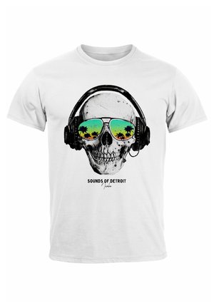 TOTENKOPF KOPFHÖRER MUSIK PARTY SKULL SONNENBRILL - T-Shirt print - weiß