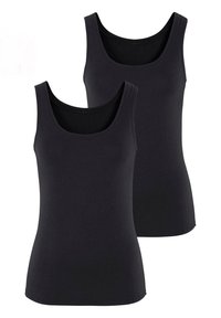 Kaks musta torso varrukat, ilma varrukat kujundus, pehmest venivast kangast, ümara kaelusega ja keha külge mees. 