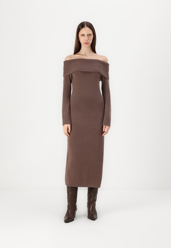 Off-the-Shoulder Midi Sweater Dress - Jumper dress - coffee quartz