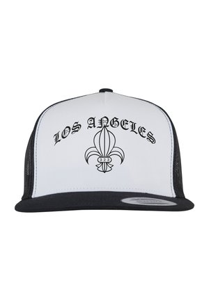 Biała przednia część, czarny siatkowy tył snapbacka z tekstem "LOS ANGELES" i stylizowanym symbolem fleur-de-lis z "323" na przednim panelu.