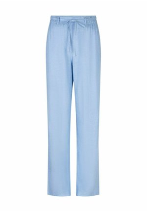 Lichtblauwe casual broek met elastische tailleband en strik aan de voorkant, rechte pijp, gemaakt van zachte stof.