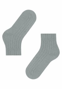 Calze grigie a coste realizzate in tessuto morbido, dotate di una vestibilità aderente e punta arrotondata. Progettate con una texture sottile su tutta la superficie.