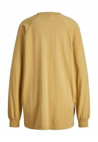 Maglietta a maniche lunghe in morbido cotone giallo chiaro. Presenta un collo rotondo e polsini a coste con una vestibilità comoda e dettagli di cucitura visibili.