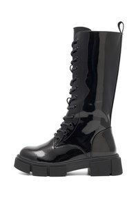 Mustad musta lakknahast põlvikud, millel on suurem tald, lipsuga esiosa, tugevad silmad ja tõmbeaas ülemisel osal.