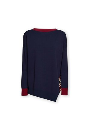 Elena Mirò, MAGLIA CON INSERTO A RIGHE E ORLO ASIMMETRICO - Striktrøje - blu