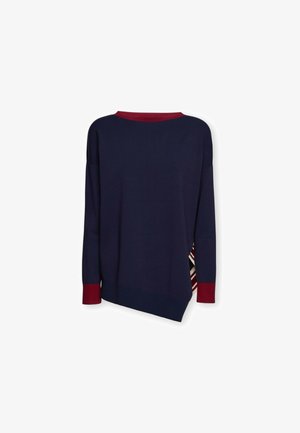 Elena Mirò, MAGLIA CON INSERTO A RIGHE E ORLO ASIMMETRICO - Striktrøje - blu
