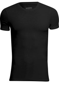 Sort kortærmet T-shirt lavet af bambus-viskose, med rund halsudskæring og glat, blød tekstur.