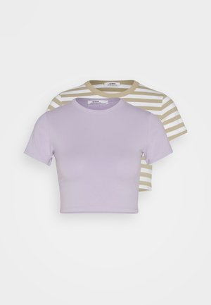 MICRO CROP TEE 2 PACK - Print T-shirt - khaki/soft lilac